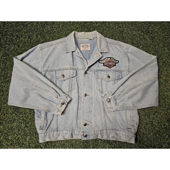 Vintage Bugle Boy Harley Davidson HOG Minnesota Denim Jean Jacket Mens Medium - Picture 1 of 9